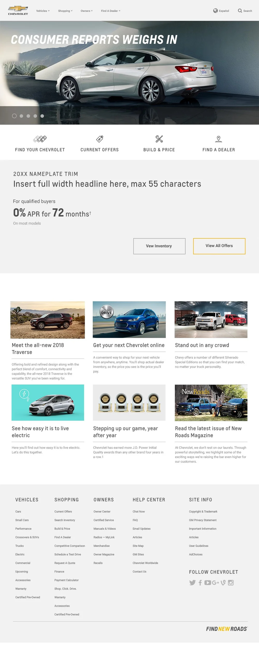 Chevrolet.com homepage on the Quantum platform — full page screenshot
