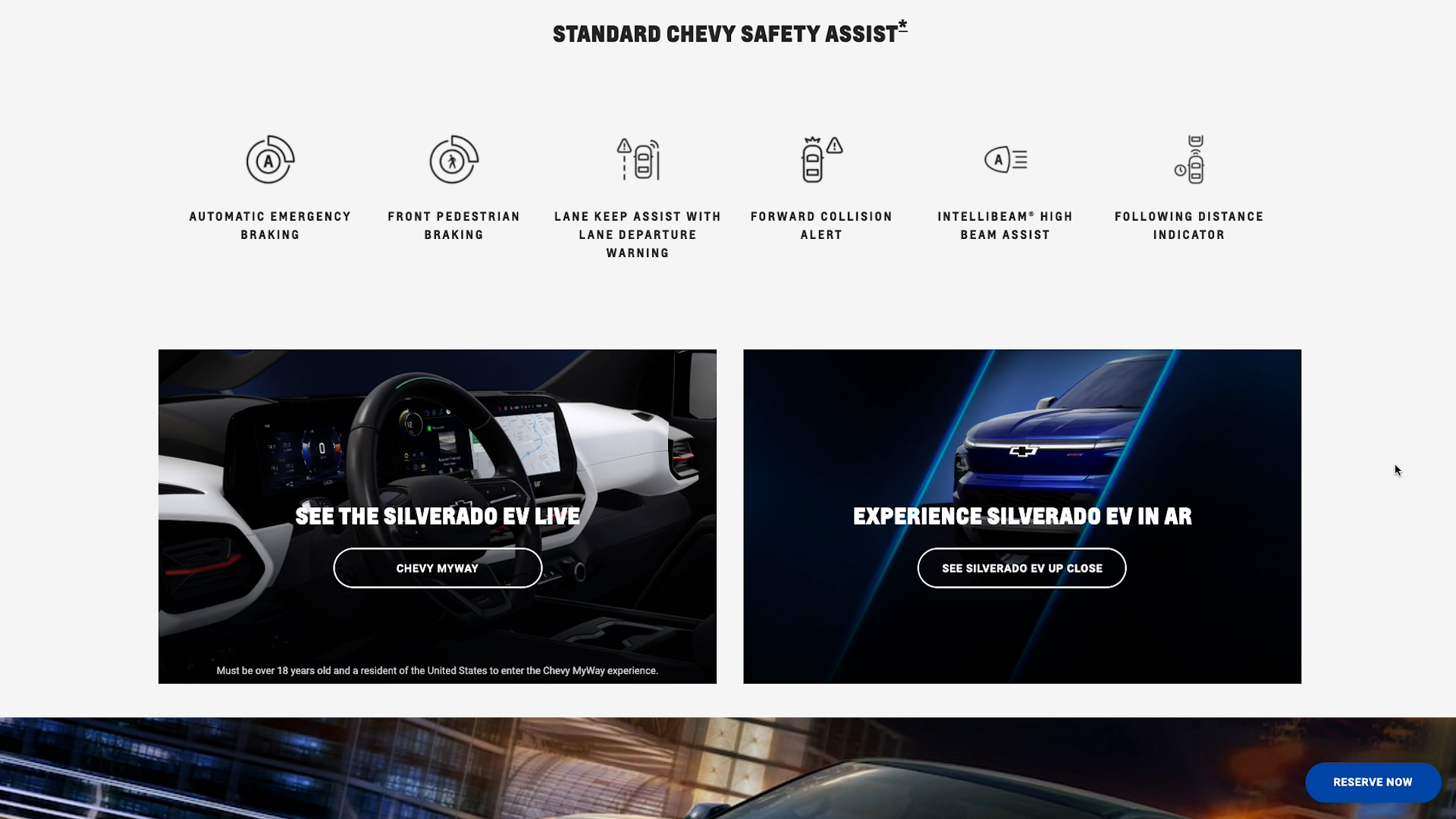Standard Chevy Safety Assist iconography and Chevy MyWay / Silverado EV in AR live-experience modules