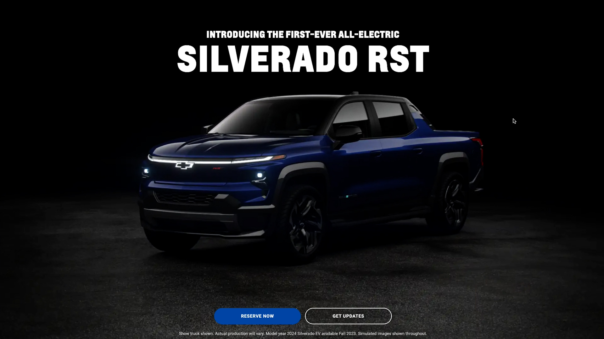 The Silverado EV launch page hero — Introducing the first-ever all-electric Silverado RST