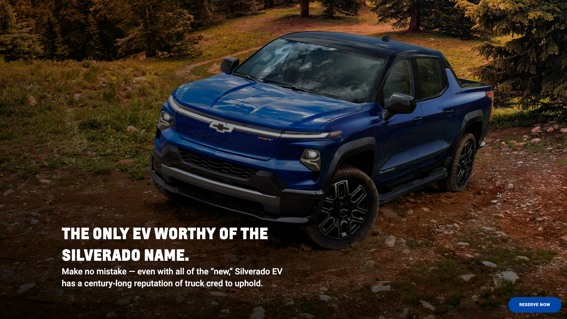 Silverado EV in a forest setting — The only EV worthy of the Silverado name